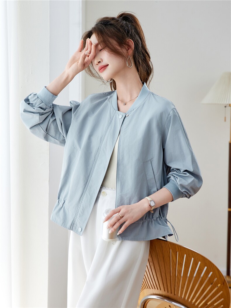 2026年春季宽松立领纯色棒球服短外套夹克开衫,女装短外套,简韵佳