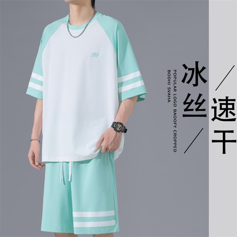 2024夏季新款无影墙大码冰丝速干短袖套装M-5XHQ24602-P70,男装休闲套装,电商A022
