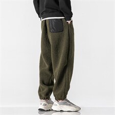 冬季中性港风日系大码羊羔毛裤加厚宽松休闲哈伦束脚裤K117/P70，男装休闲裤，电商A221A