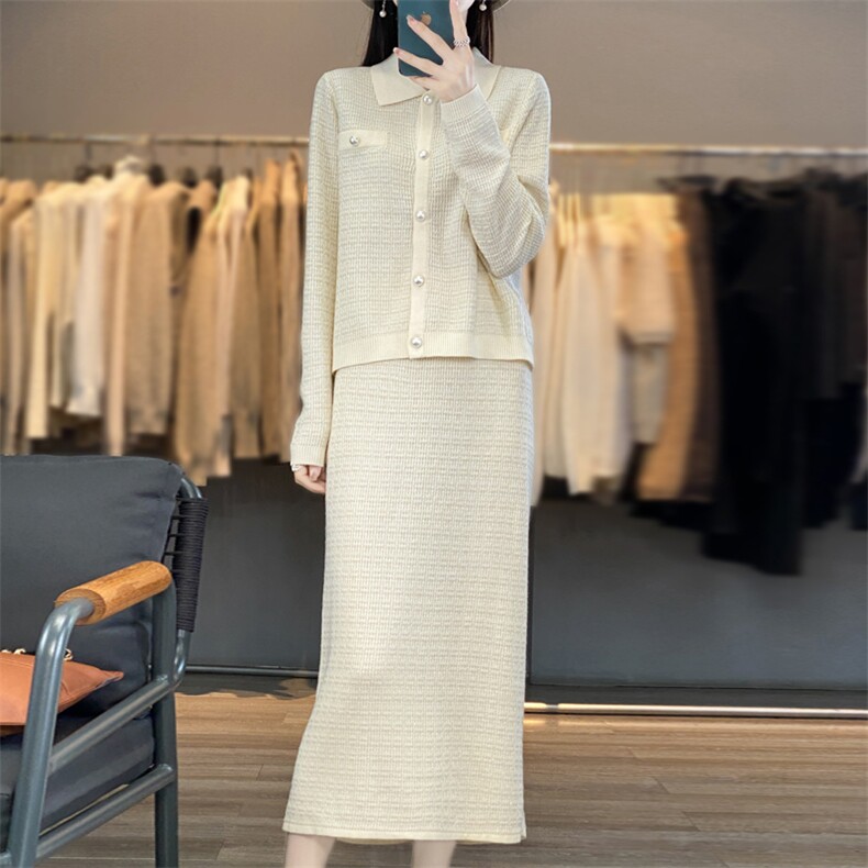 气质女装套装秋季小香风长袖针织衫+半身裙两件套百搭显瘦通勤装,女装套装/套裙,东远绒业