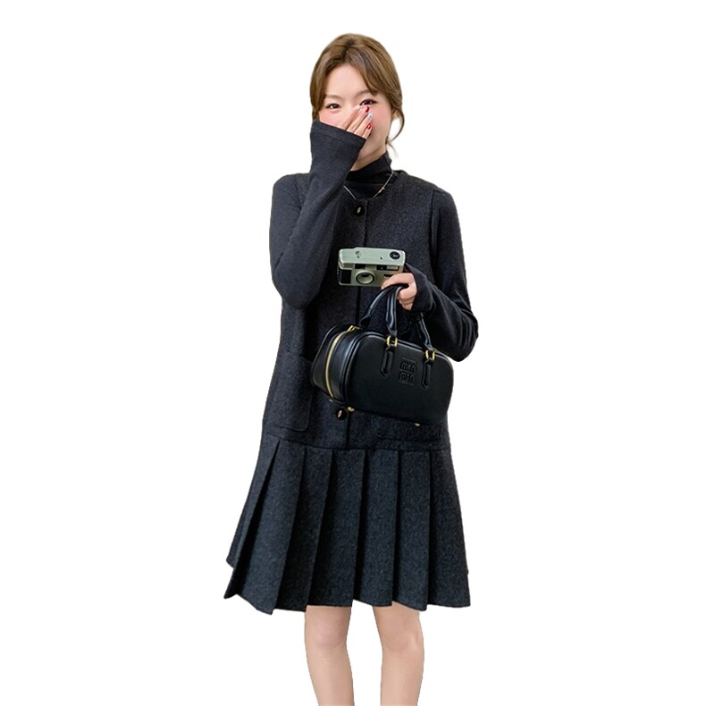 减龄毛呢百褶背心裙套装女2025春季新款韩版时尚长袖打底衫两件套,女装套装/套裙,2C316