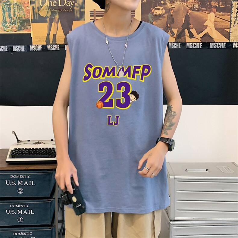 ！港风2023夏季无袖背心男加肥加大码宽松短袖T恤男BX283-P20,男装背心/马甲,电商B371