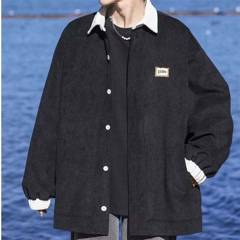 灯芯绒外套男士春秋季痞帅潮牌宽松青少年小众休闲翻领工装夹克潮，男装夹克，星座506A