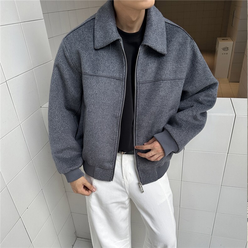 双拉链毛呢夹克外套秋冬短款呢子大衣宽松妮子风A236-JK629-P170，男装毛呢大衣，电商A236