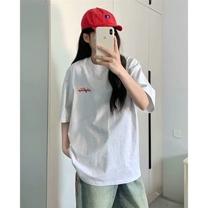 万针全刺绣工艺抖音得物高品质260克重磅纯棉双纱美式高街短袖T恤图片