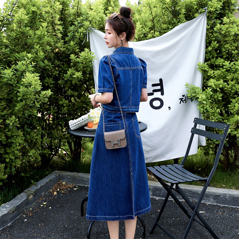 时尚洋气牛仔连衣裙套装女高级感2025新款气质女神范半身裙两件套,女装套装/套裙,意芙