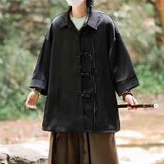 夏季潮牌垂感衬衫男短袖宽松潮流美式痞帅衬衣外套，男装衬衫，星座716-3
