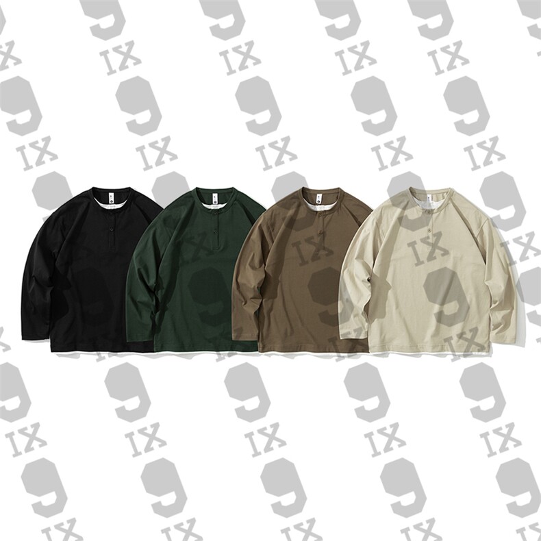 9IX蓝朋友/亨利领假二件长袖T恤秋季宽松棉打底大码男上衣GA-595，男装T恤，电商基地S007