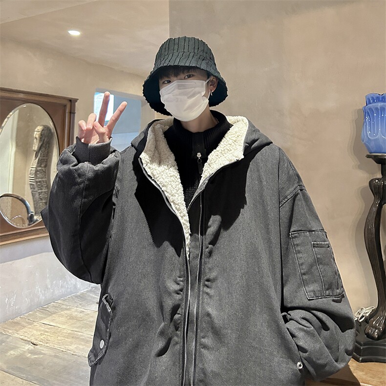 控价158牛仔棉衣男大码加绒羊羔绒牛仔棉服男棉袄NM53326-P140,男装棉衣,电商A040