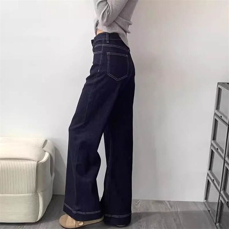 深蓝色不贴腿微喇牛仔裤女秋季小个子辣妹加绒高腰显瘦马蹄喇叭裤,男装牛仔裤,星座506A
