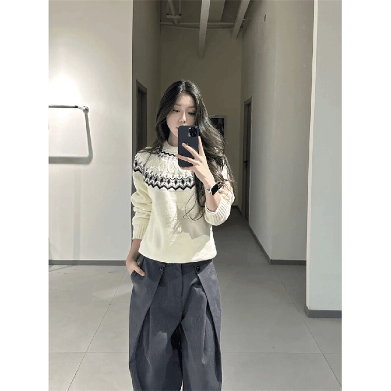 重磅秋冬装北极绒套头毛衣美式复古休闲慵懒风提花工艺针织衫外套,男装针织衫/毛衣,电商A486