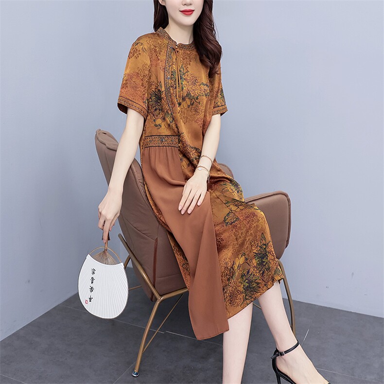 芷墨中年妈妈香云纱连衣裙夏季新款复古女装气质裙子洋气百搭裙女,商品下架区,芷墨服饰