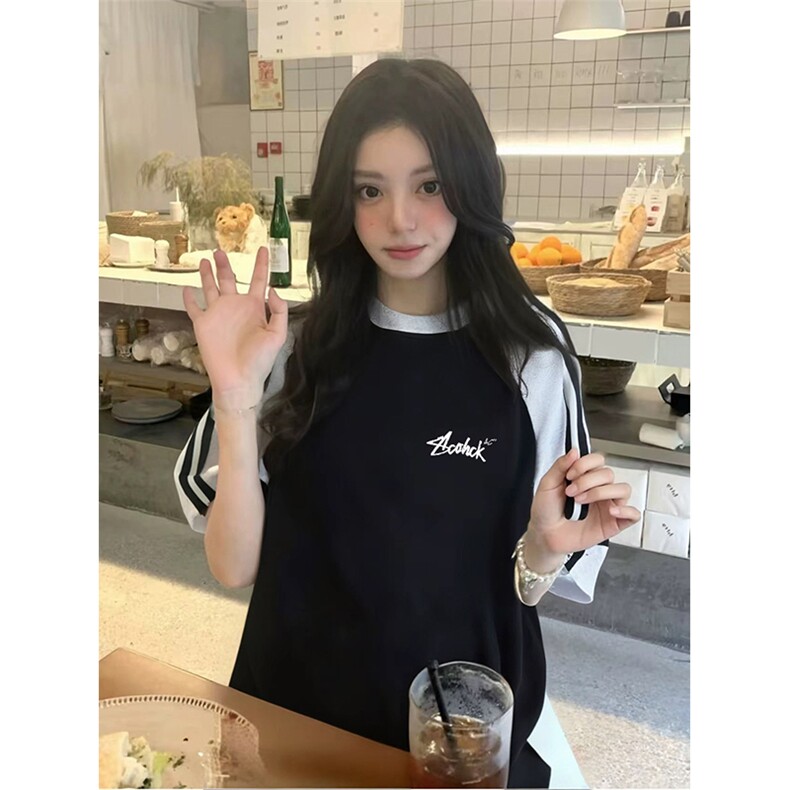 抖音得物品质二开240克宽松纯棉美式潮牌插肩三杠织带短袖T恤,男装T恤,电商A486-1