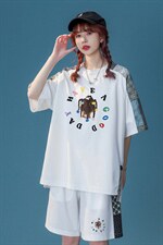 中性风2023夏季新款腰果花字母印花冰丝华夫格套装TZ952P65控88，男装休闲套装，A247A
