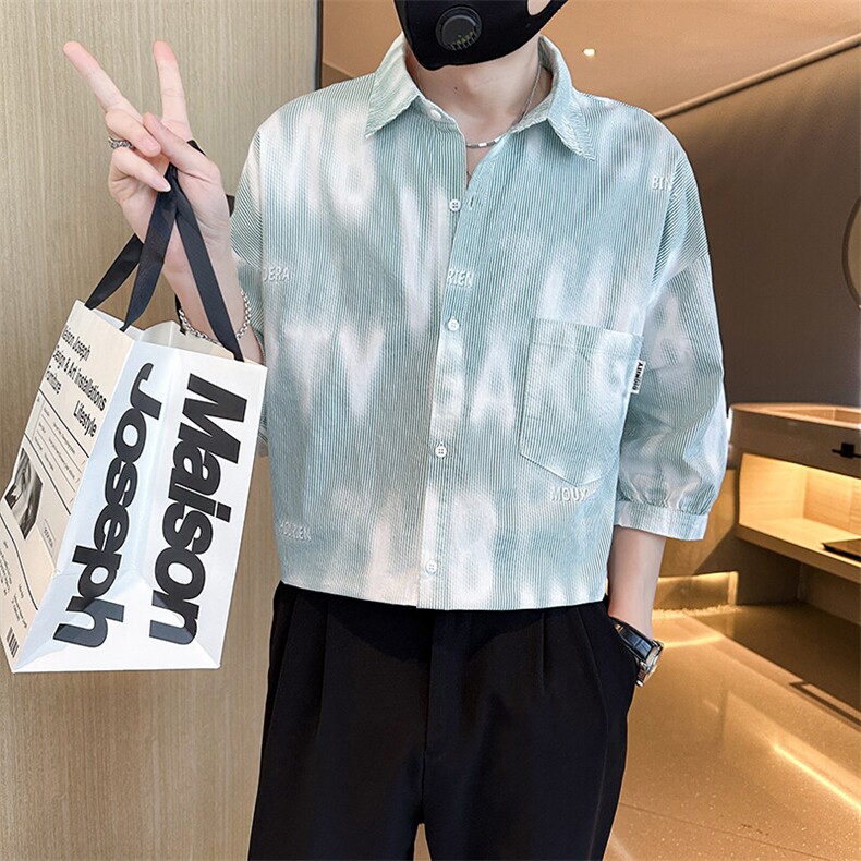 社会小伙2025春季新款衬衫男士高品质七分袖打底衬衫男901C13P58,男装衬衫,星座901