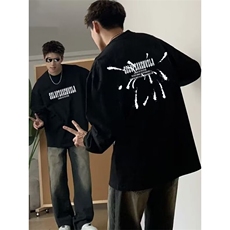 潮牌文艺圆领宽松情侣长袖打底衫上衣服束口T恤卫衣Y46-P38网图，女装T恤，电商B245