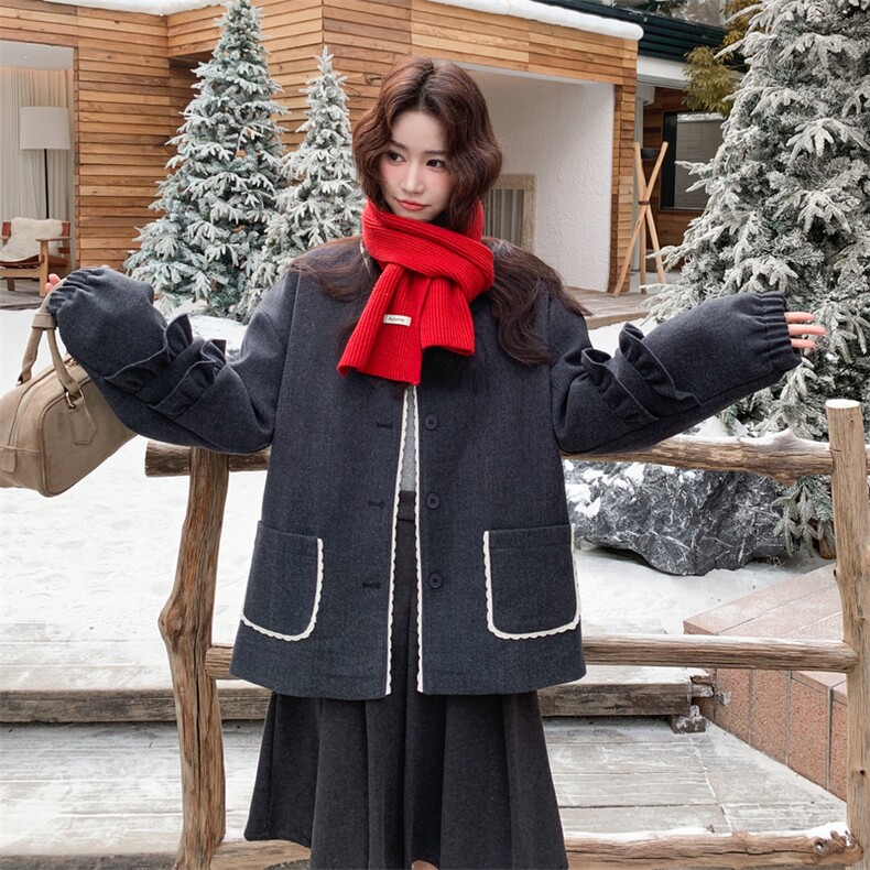 木耳边拼毛呢花边羽绒内胆90绒羽绒服2C239-112-P275-K408,女装羽绒服,2C239