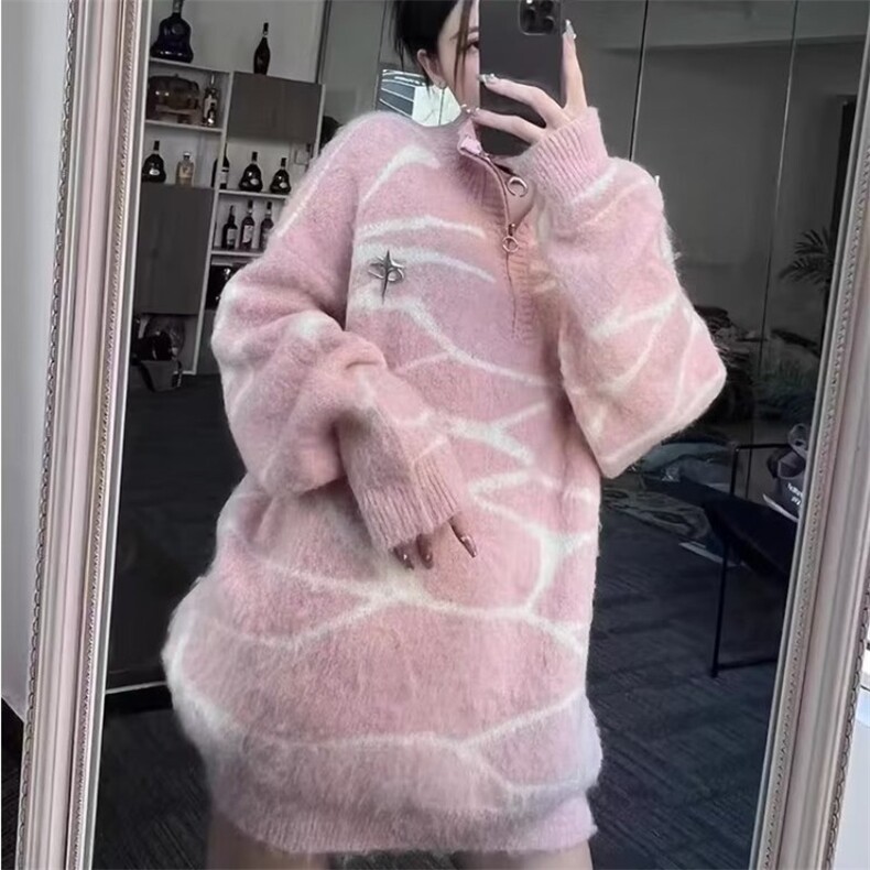 秋季慵懒风复古polo半拉链毛衣男女款情侣宽松潮牌针织衫外套,男装针织衫/毛衣,星座506A