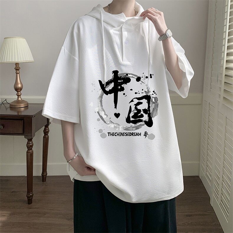 连帽短袖t恤男大码胖子带帽五分袖中袖LD54134-P45,男装T恤,电商A040