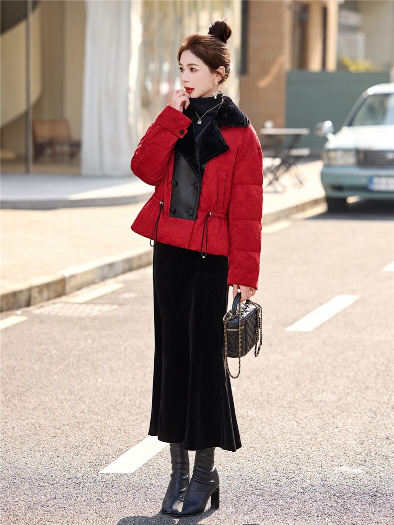 大货已出，2025新款冬装短款加厚羽绒服90%白鸭绒拼接皮毛一体,女装羽绒服,依万里