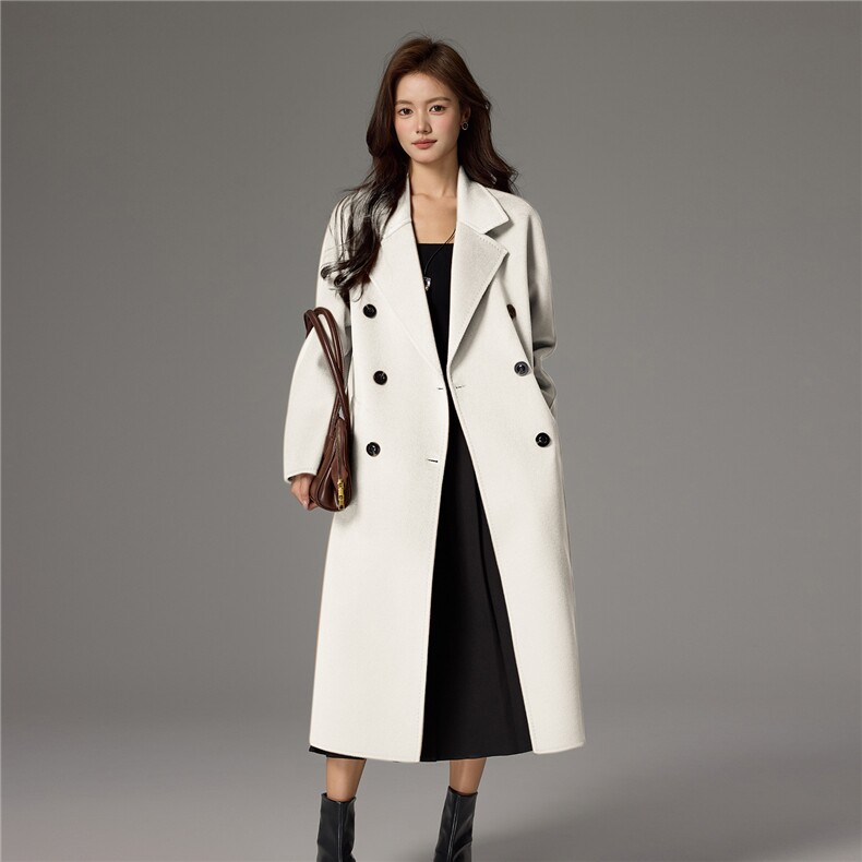 2025舒适百搭简约秋冬新款长款翻领韩版大衣，女装双面呢大衣，荣图大衣