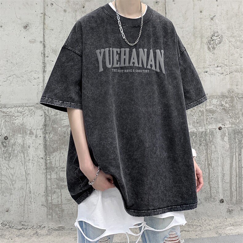 抖音供货、210克现货水洗棉发泡宽松版短袖T恤D223A-ST2307-P35,男装T恤,电商019-1