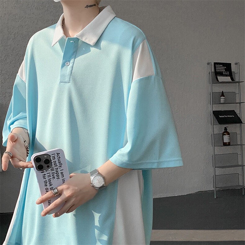 8XL-M拼接撞色短袖t恤男款夏季新款半袖POLO衫加肥加大码DT004P38图片