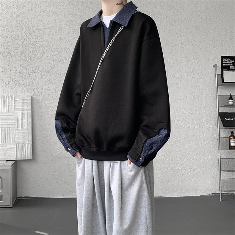 8XL-M美式拼接新款翻领高级感衬衫领运动上衣长袖卫衣男WY26P68,男装衬衫,电商D206-1