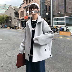 冬款加厚呢料短款贴袋纯色保暖男士呢外套棉衣A071-Y03-P115，男装风衣，电商A071