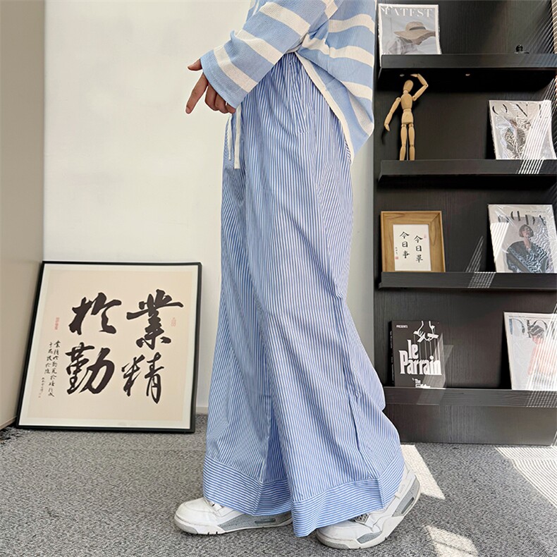 CK02/P68控98秋季中性风韩版条纹抽绳慵懒阔腿休闲裤男女可穿图首,男装休闲裤,星座305B-1