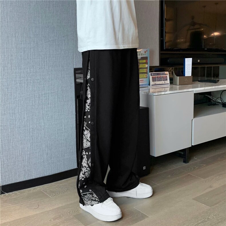腰果花排扣裤子男韩版潮流ins高街阔腿运动裤宽松休闲裤K363-p35,男装休闲裤,星座1008