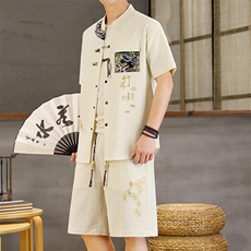 潮风套装男新中式短袖衬衫时尚休闲短裤两件套L1878-P58，男装牛仔裤，星座310B-3