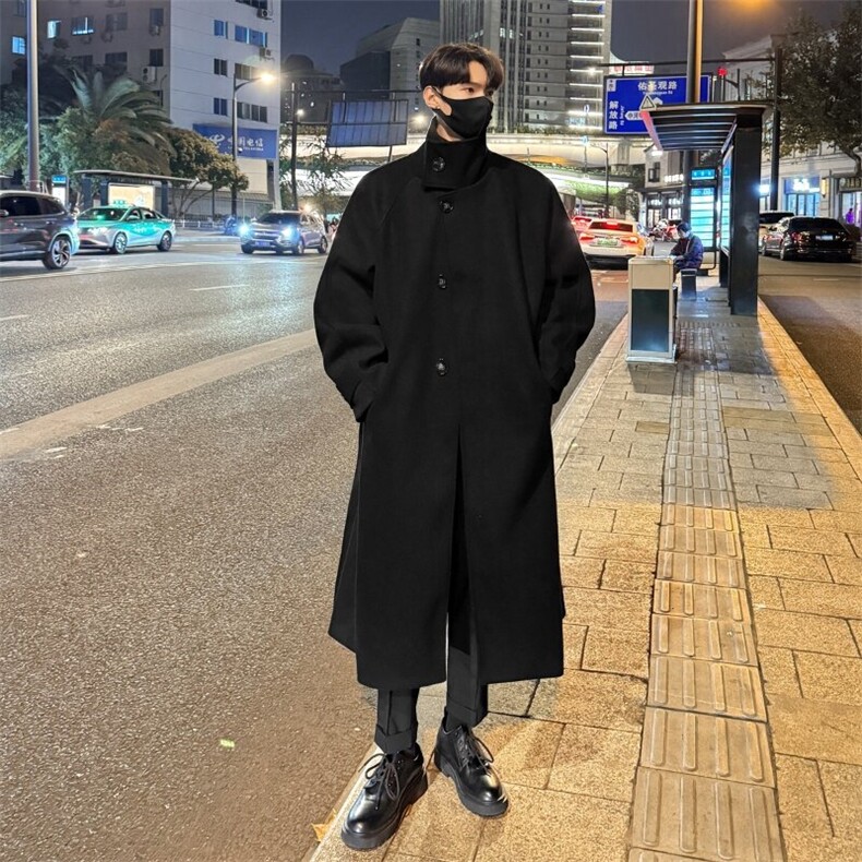韩系中长款过膝毛呢大衣男秋冬英伦痞帅风衣外套812-F630-P128，男装风衣，星座812