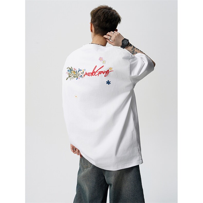 8XL-M高品质纯棉花卉刺绣短袖T恤男女款美式宽松凉感防晒TDX335,男装T恤,电商D206-1
