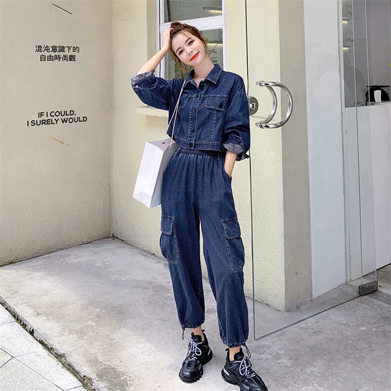 2021春秋季新款时尚牛仔个性套装显瘦百搭气质女装两件套,女装套装/套裙,魅影