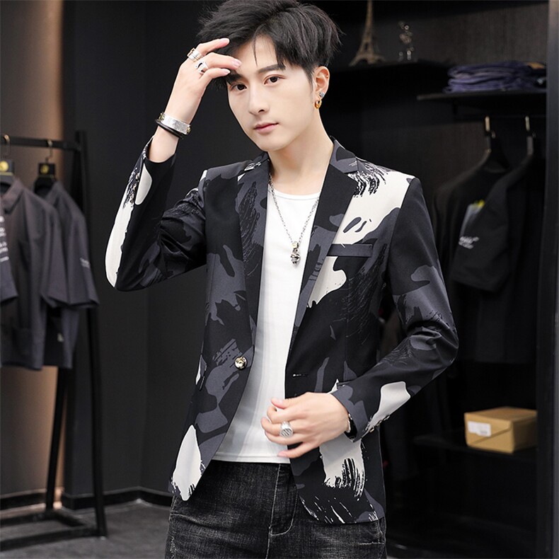 秋季新款男士休闲西服外套韩版修身迷彩单西青年小西装单X16-P70，男装西服，星座1206（原A206）