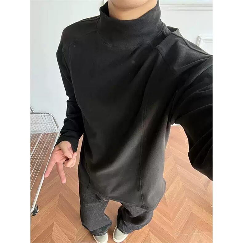 小领口解构德绒长袖t恤打底衫男女情侣美式潮牌宽松6677-P14现货，男装T恤，星座816A（原B366）