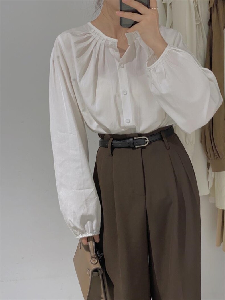 圆领衬衫，女装衬衫，驿谷