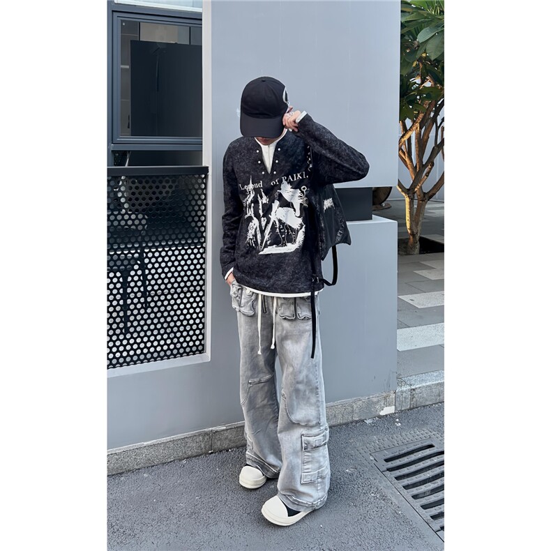 假两件卫衣男女同款春秋新款骑士古堡印花宽松长袖T恤,男装T恤,星座506A