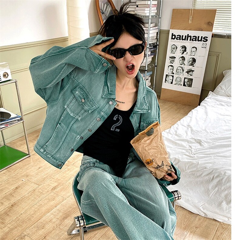 美式小众设计感长袖牛仔套装男薄款潮牌复古水洗做旧夹克外套时髦，男装休闲套装，星座1210-1