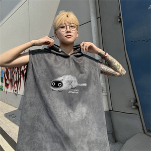 麂皮绒连帽背心坎肩男T恤美式港风JLB451-P30控48图片
