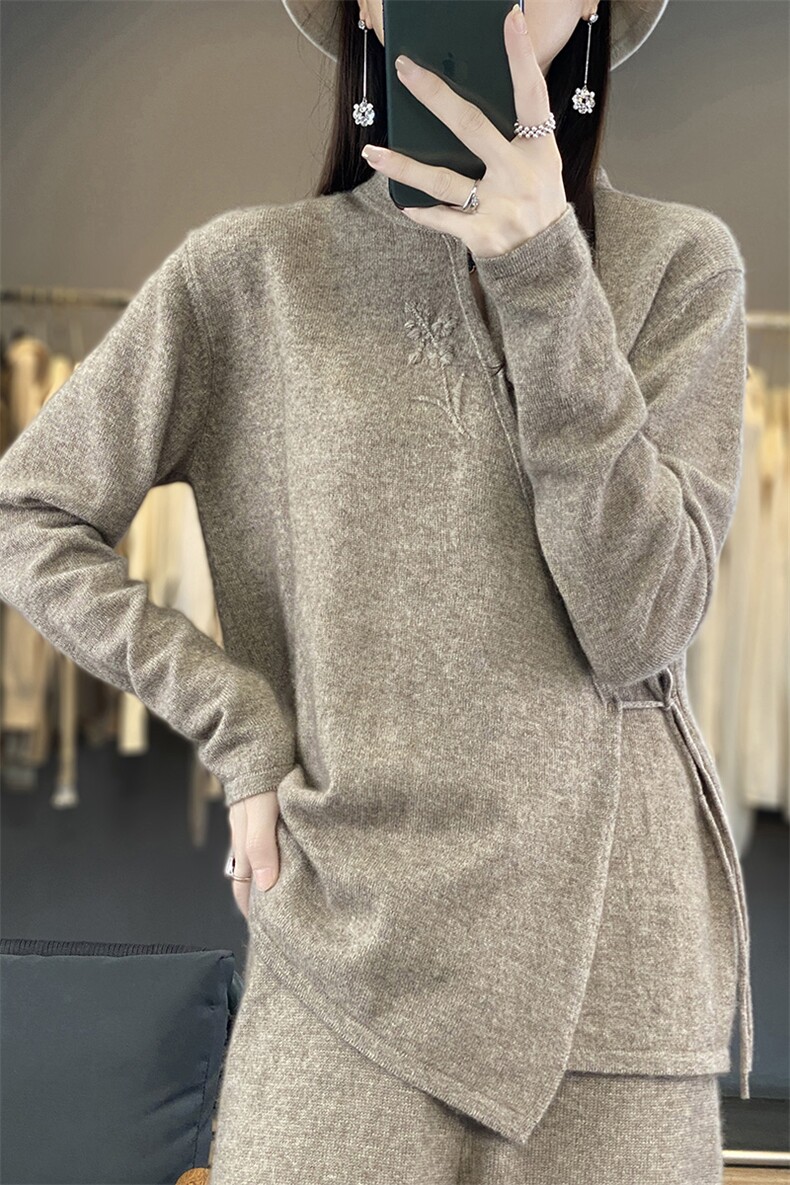 秋冬新款女立领外搭纯色韩版毛衣外套显瘦羊毛开衫,女装羊毛衫,江南羊绒