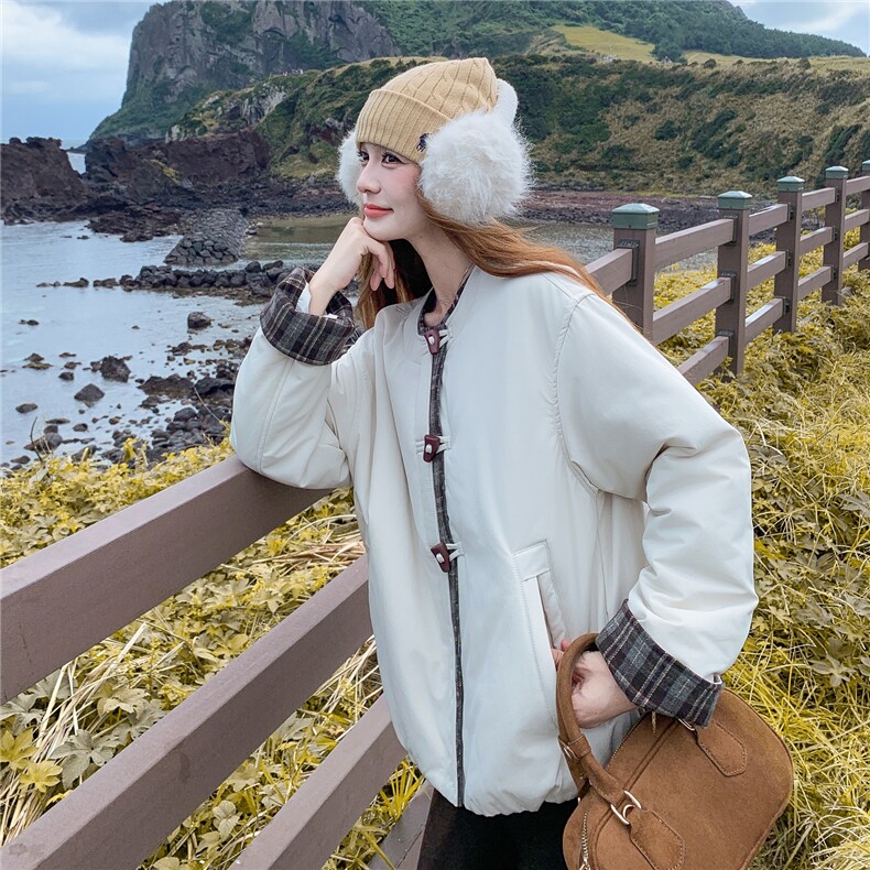 韩系小个子撞色拼接羽绒棉衣女2025冬季新款女装短款棉服棉袄外套,女装棉衣/棉服,2C218
