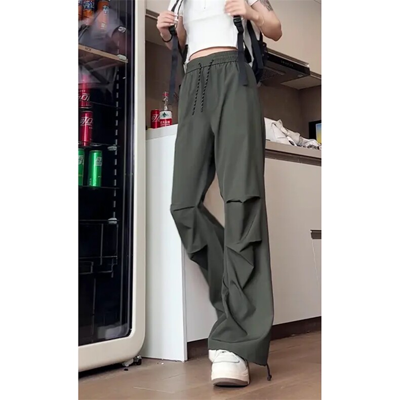 酒红色美式hiphop裤子男款夏季冰丝褶皱垂坠感直筒降落伞兵工装裤,男装休闲裤,星座218-1（原230）