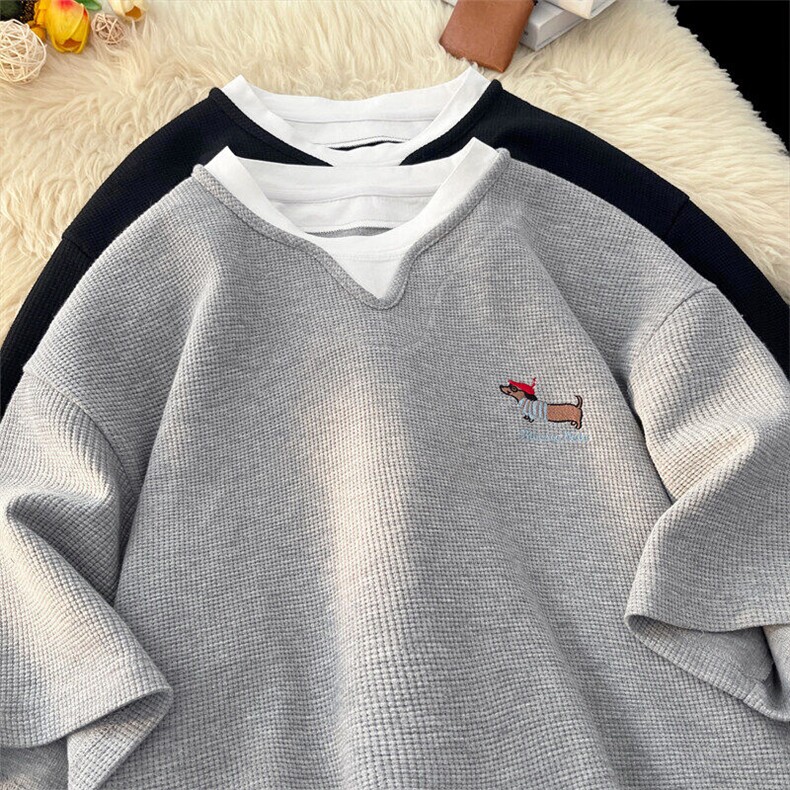 2025夏季新款港风摆拍大码华夫格假两件T恤M-5XHT25335-特P25,男装T恤,电商A022