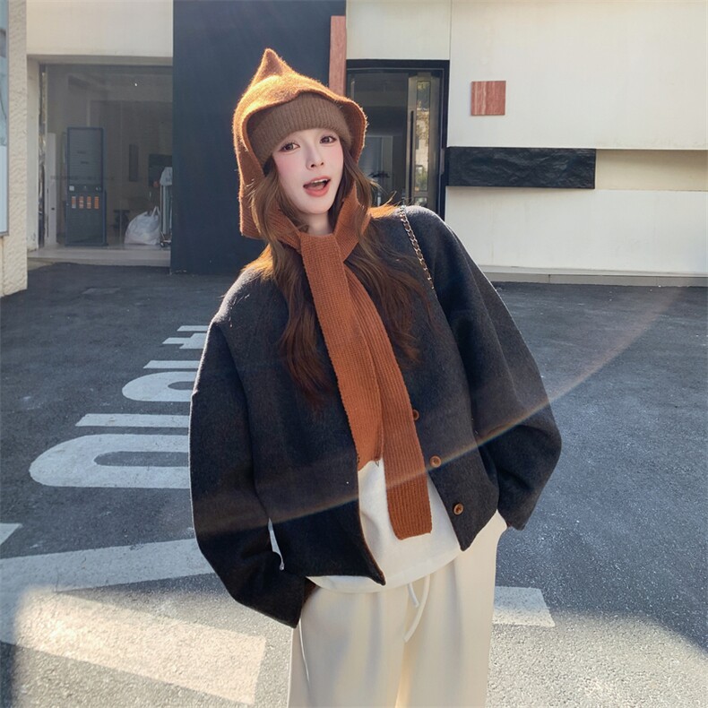 韩版减龄双面羊毛呢大衣短外套女（带披肩）2C325-594P275K398,女装毛呢外套,2C325