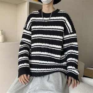 日系复古cityboy情侣圆领条纹毛衣秋季百搭潮牌针织衫 M1599-P48图片