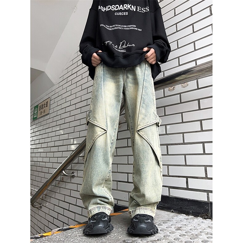 秋冬季美式高街牛仔裤男潮牌个性显高设计感休闲裤G625/P58,男装牛仔裤,电商D202