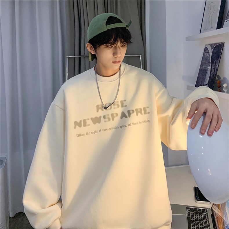 美式高街复古玫瑰印花上衣男生秋季宽松卫衣JK23391特批25-控48,男装卫衣,星座605(原A050)