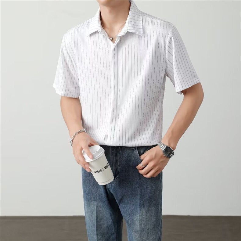 港风夏款男短袖衬衫竖条纹宽松内扣衬衣加大码S-4XLCS0008P38,男装衬衫,星座1013-1